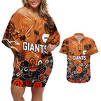 Personalized Greater Western Sydney Giants Couples Matching Off Shoulder Short Dress and Hawaiian Shirt Aboriginal Dot Painting Graffiti Style