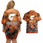 Personalized Greater Western Sydney Giants Couples Matching Off Shoulder Short Dress and Hawaiian Shirt Aboriginal Dot Painting Graffiti Style