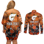 Personalized Greater Western Sydney Giants Couples Matching Off Shoulder Short Dress and Long Sleeve Button Shirt Aboriginal Dot Painting Graffiti Style