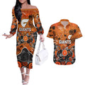 Personalized Greater Western Sydney Giants Couples Matching Off The Shoulder Long Sleeve Dress and Hawaiian Shirt Aboriginal Dot Painting Graffiti Style