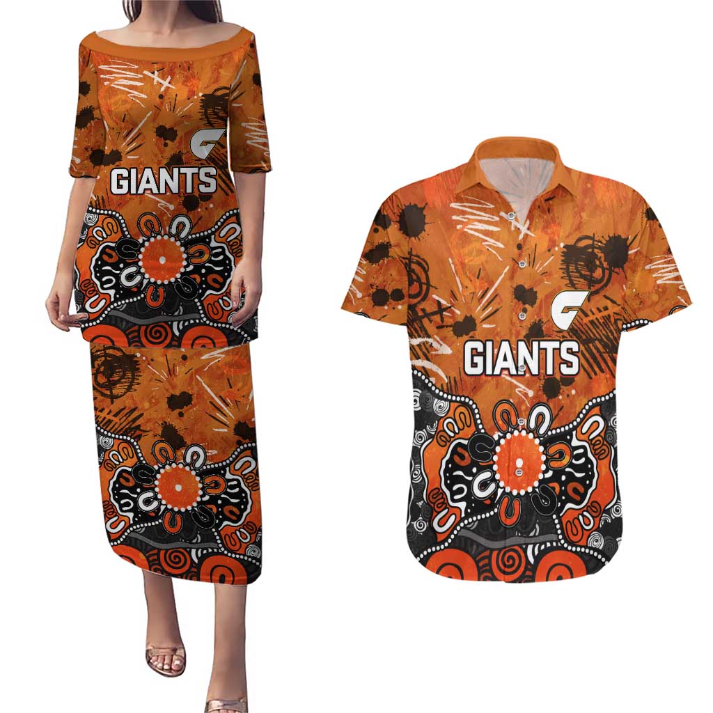 Personalized Greater Western Sydney Giants Couples Matching Puletasi and Hawaiian Shirt Aboriginal Dot Painting Graffiti Style