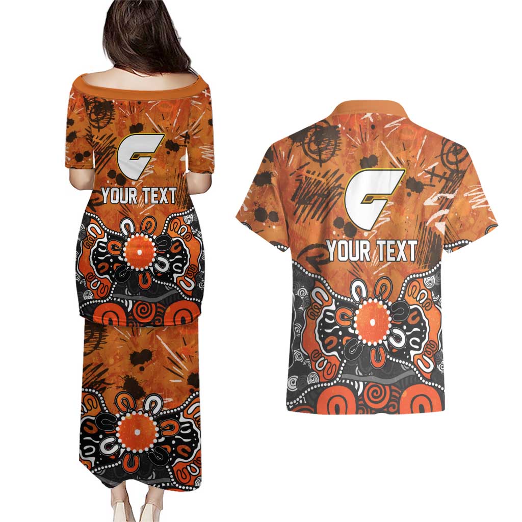 Personalized Greater Western Sydney Giants Couples Matching Puletasi and Hawaiian Shirt Aboriginal Dot Painting Graffiti Style
