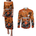 Personalized Greater Western Sydney Giants Couples Matching Puletasi and Long Sleeve Button Shirt Aboriginal Dot Painting Graffiti Style