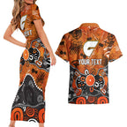Personalized Greater Western Sydney Giants Couples Matching Short Sleeve Bodycon Dress and Hawaiian Shirt Aboriginal Dot Painting Graffiti Style