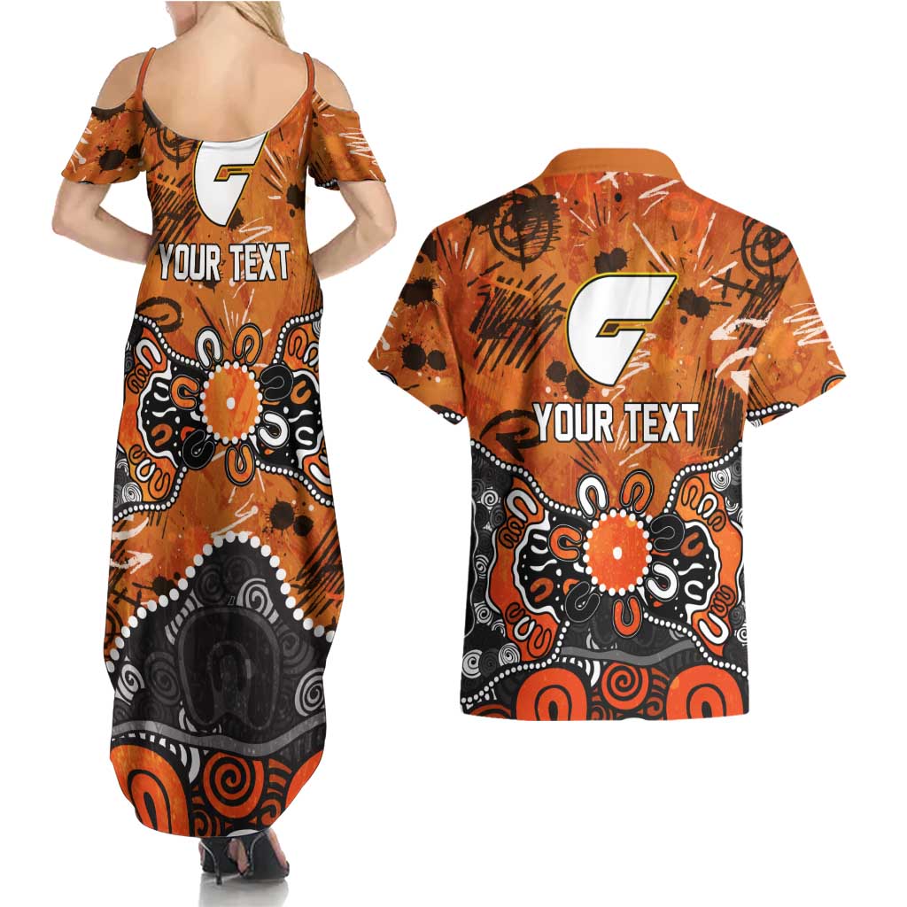 Personalized Greater Western Sydney Giants Couples Matching Summer Maxi Dress and Hawaiian Shirt Aboriginal Dot Painting Graffiti Style