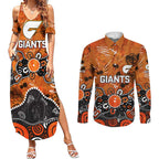 Personalized Greater Western Sydney Giants Couples Matching Summer Maxi Dress and Long Sleeve Button Shirt Aboriginal Dot Painting Graffiti Style