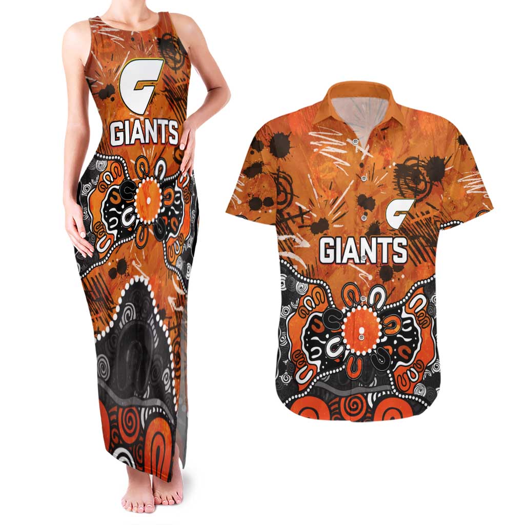 Personalized Greater Western Sydney Giants Couples Matching Tank Maxi Dress and Hawaiian Shirt Aboriginal Dot Painting Graffiti Style