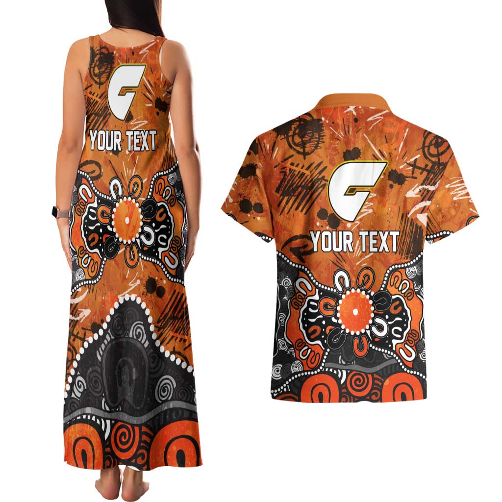 Personalized Greater Western Sydney Giants Couples Matching Tank Maxi Dress and Hawaiian Shirt Aboriginal Dot Painting Graffiti Style