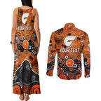 Personalized Greater Western Sydney Giants Couples Matching Tank Maxi Dress and Long Sleeve Button Shirt Aboriginal Dot Painting Graffiti Style