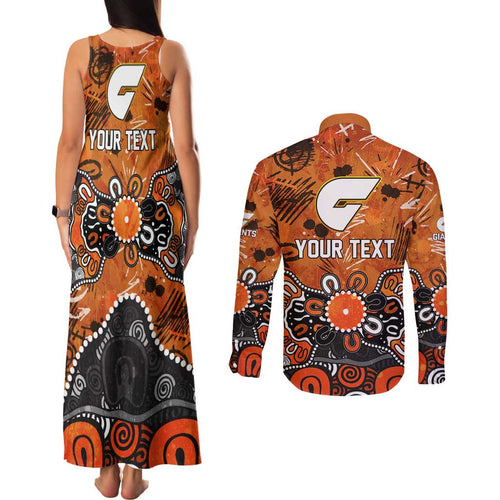 Personalized Greater Western Sydney Giants Couples Matching Tank Maxi Dress and Long Sleeve Button Shirt Aboriginal Dot Painting Graffiti Style