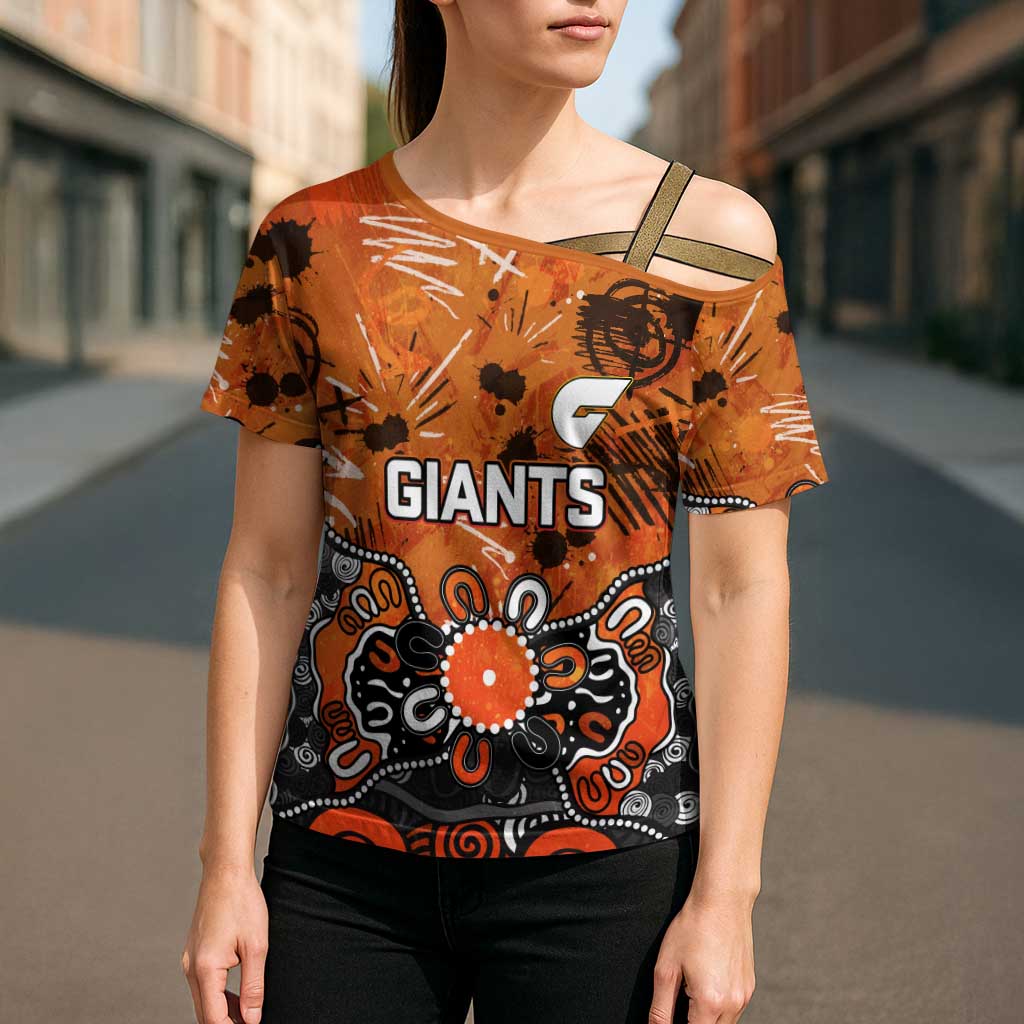 Personalized Greater Western Sydney Giants Cross Shoulder Shirt Aboriginal Dot Painting Graffiti Style