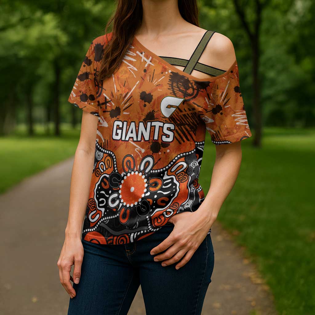 Personalized Greater Western Sydney Giants Cross Shoulder Shirt Aboriginal Dot Painting Graffiti Style