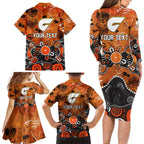 Personalized Greater Western Sydney Giants Family Matching Long Sleeve Bodycon Dress and Hawaiian Shirt Aboriginal Dot Painting Graffiti Style