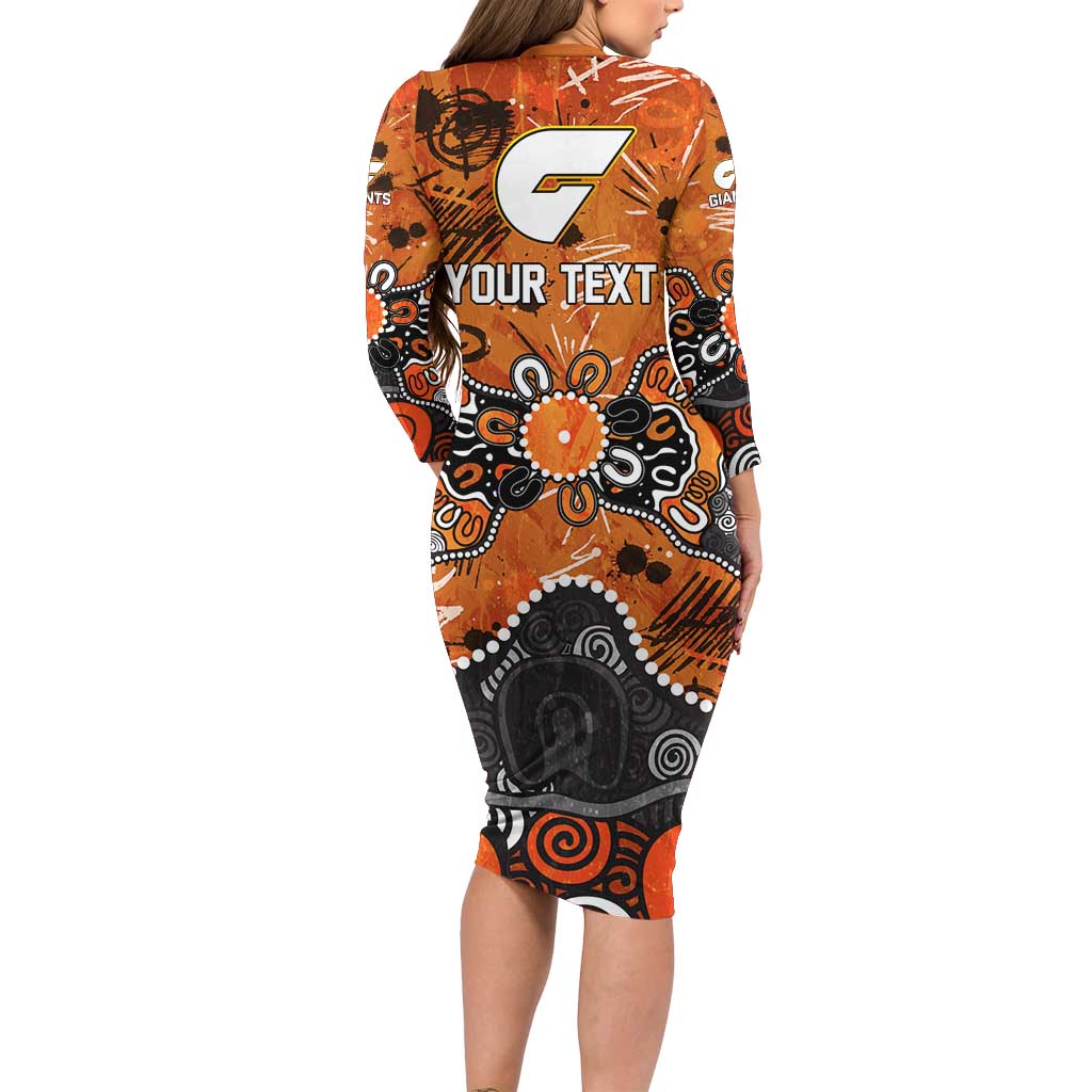 Personalized Greater Western Sydney Giants Family Matching Long Sleeve Bodycon Dress and Hawaiian Shirt Aboriginal Dot Painting Graffiti Style