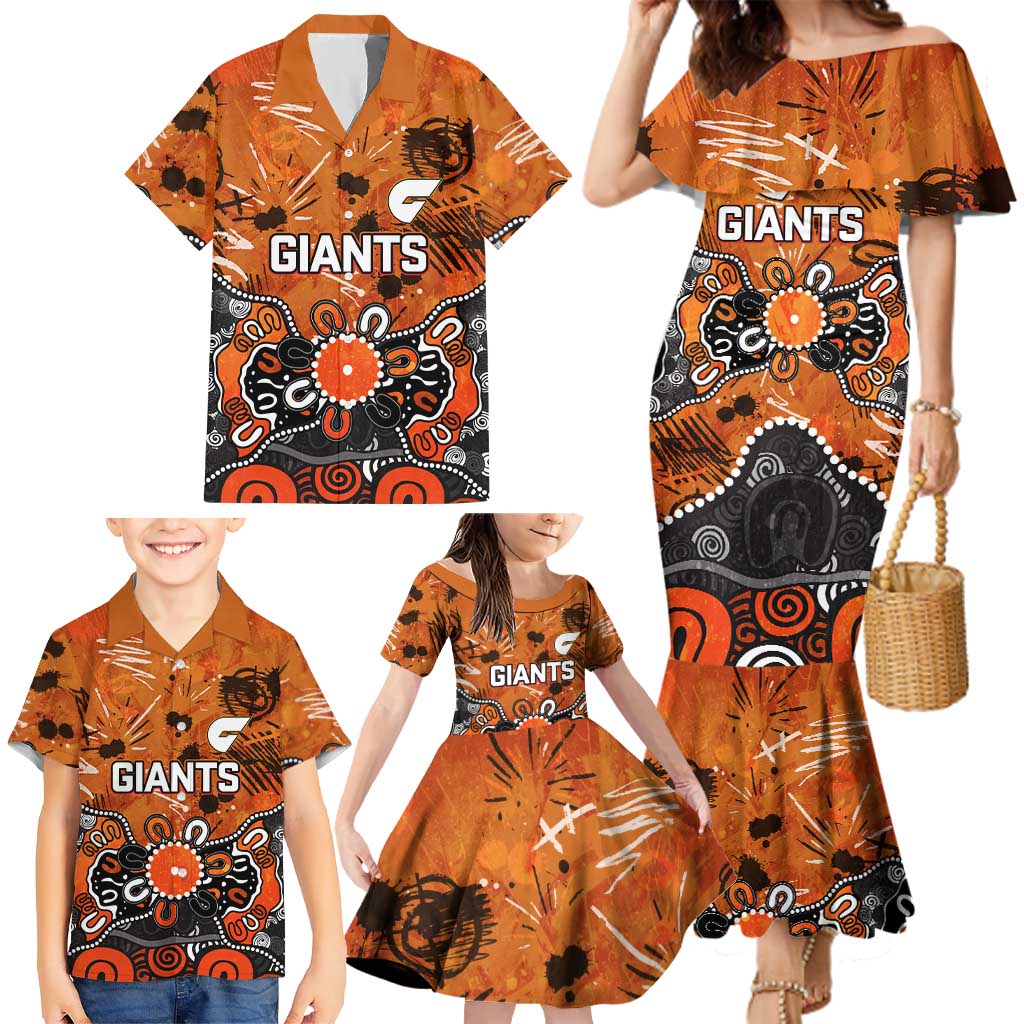 Personalized Greater Western Sydney Giants Family Matching Mermaid Dress and Hawaiian Shirt Aboriginal Dot Painting Graffiti Style