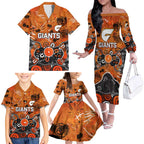Personalized Greater Western Sydney Giants Family Matching Off The Shoulder Long Sleeve Dress and Hawaiian Shirt Aboriginal Dot Painting Graffiti Style