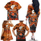 Personalized Greater Western Sydney Giants Family Matching Off The Shoulder Long Sleeve Dress and Hawaiian Shirt Aboriginal Dot Painting Graffiti Style