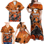 Personalized Greater Western Sydney Giants Family Matching Off Shoulder Maxi Dress and Hawaiian Shirt Aboriginal Dot Painting Graffiti Style