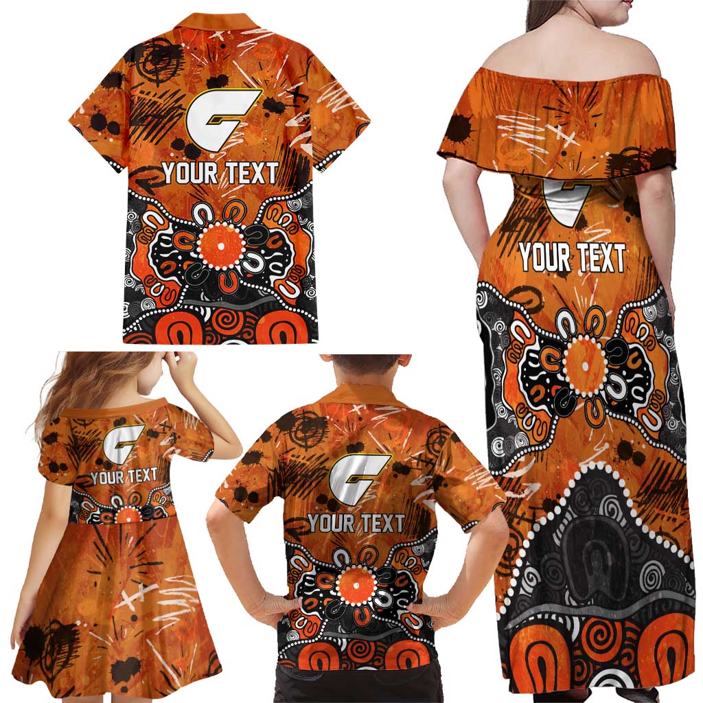 Personalized Greater Western Sydney Giants Family Matching Off Shoulder Maxi Dress and Hawaiian Shirt Aboriginal Dot Painting Graffiti Style
