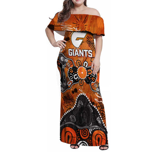 Personalized Greater Western Sydney Giants Family Matching Off Shoulder Maxi Dress and Hawaiian Shirt Aboriginal Dot Painting Graffiti Style