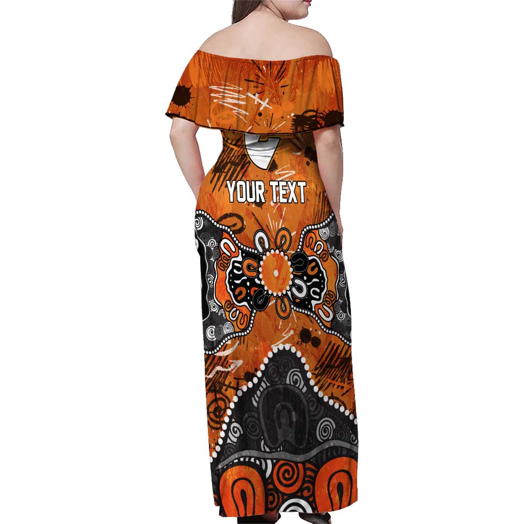 Personalized Greater Western Sydney Giants Family Matching Off Shoulder Maxi Dress and Hawaiian Shirt Aboriginal Dot Painting Graffiti Style