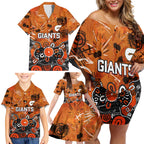 Personalized Greater Western Sydney Giants Family Matching Off Shoulder Short Dress and Hawaiian Shirt Aboriginal Dot Painting Graffiti Style