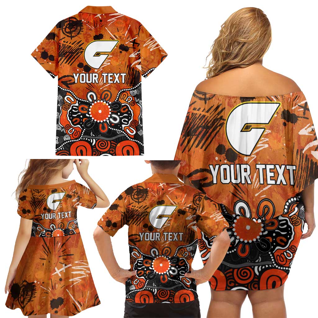 Personalized Greater Western Sydney Giants Family Matching Off Shoulder Short Dress and Hawaiian Shirt Aboriginal Dot Painting Graffiti Style