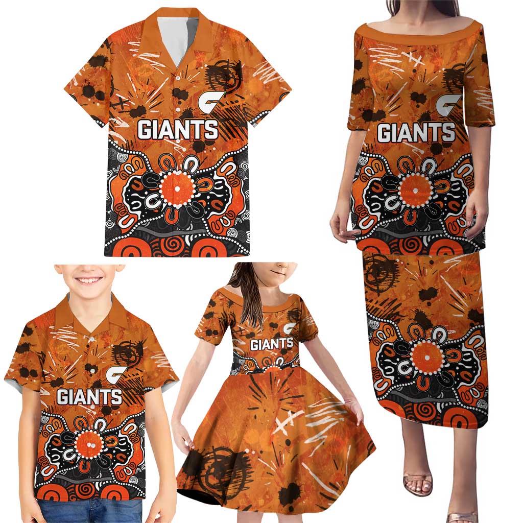 Personalized Greater Western Sydney Giants Family Matching Puletasi and Hawaiian Shirt Aboriginal Dot Painting Graffiti Style