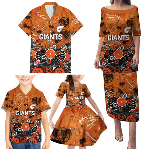 Personalized Greater Western Sydney Giants Family Matching Puletasi and Hawaiian Shirt Aboriginal Dot Painting Graffiti Style