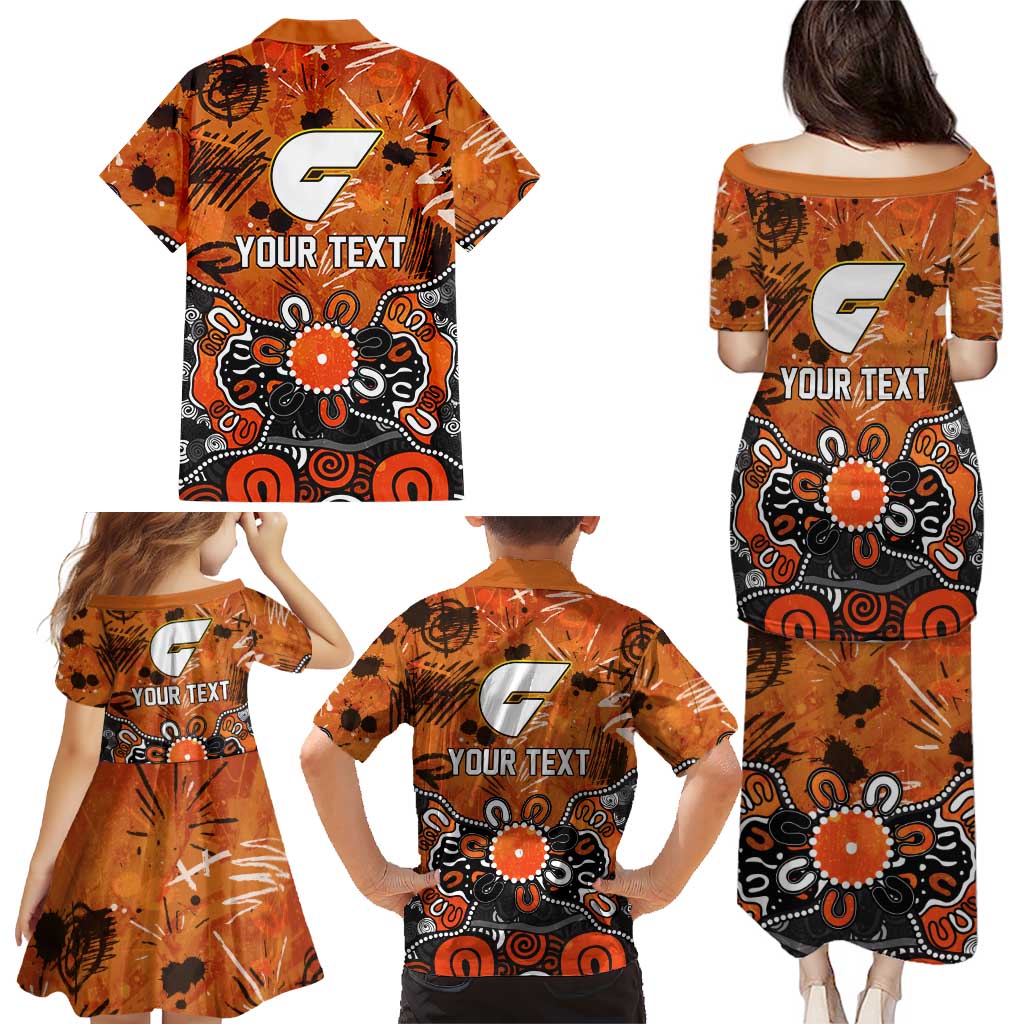 Personalized Greater Western Sydney Giants Family Matching Puletasi and Hawaiian Shirt Aboriginal Dot Painting Graffiti Style