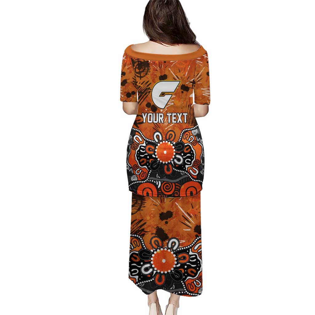 Personalized Greater Western Sydney Giants Family Matching Puletasi and Hawaiian Shirt Aboriginal Dot Painting Graffiti Style