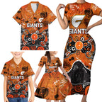 Personalized Greater Western Sydney Giants Family Matching Short Sleeve Bodycon Dress and Hawaiian Shirt Aboriginal Dot Painting Graffiti Style