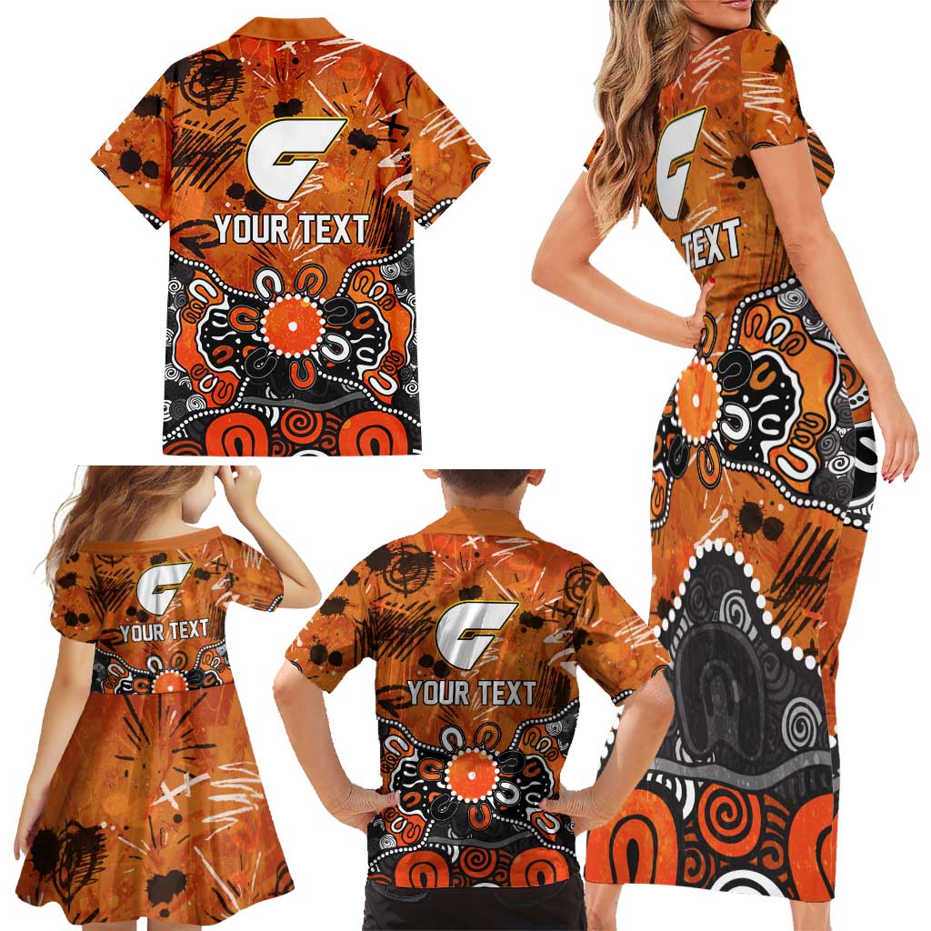 Personalized Greater Western Sydney Giants Family Matching Short Sleeve Bodycon Dress and Hawaiian Shirt Aboriginal Dot Painting Graffiti Style