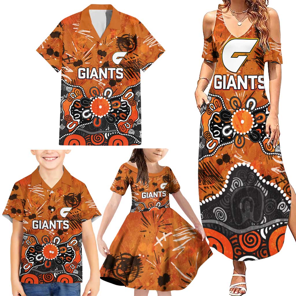 Personalized Greater Western Sydney Giants Family Matching Summer Maxi Dress and Hawaiian Shirt Aboriginal Dot Painting Graffiti Style