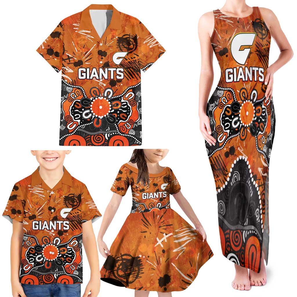 Personalized Greater Western Sydney Giants Family Matching Tank Maxi Dress and Hawaiian Shirt Aboriginal Dot Painting Graffiti Style