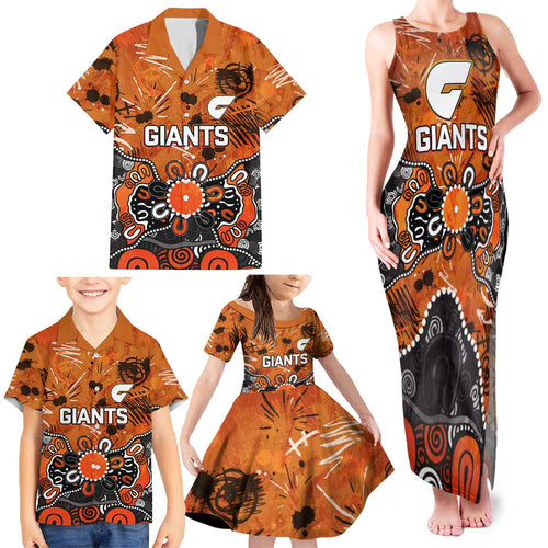 Personalized Greater Western Sydney Giants Family Matching Tank Maxi Dress and Hawaiian Shirt Aboriginal Dot Painting Graffiti Style