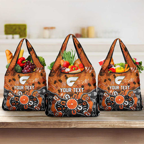 Personalized Greater Western Sydney Giants Grocery Bag Aboriginal Dot Painting Graffiti Style