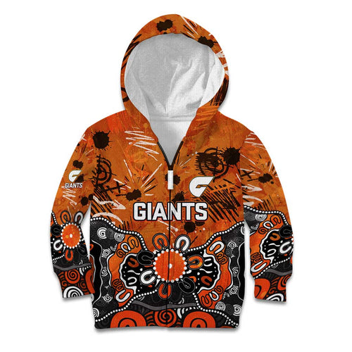 Personalized Greater Western Sydney Giants Kid Hoodie Aboriginal Dot Painting Graffiti Style