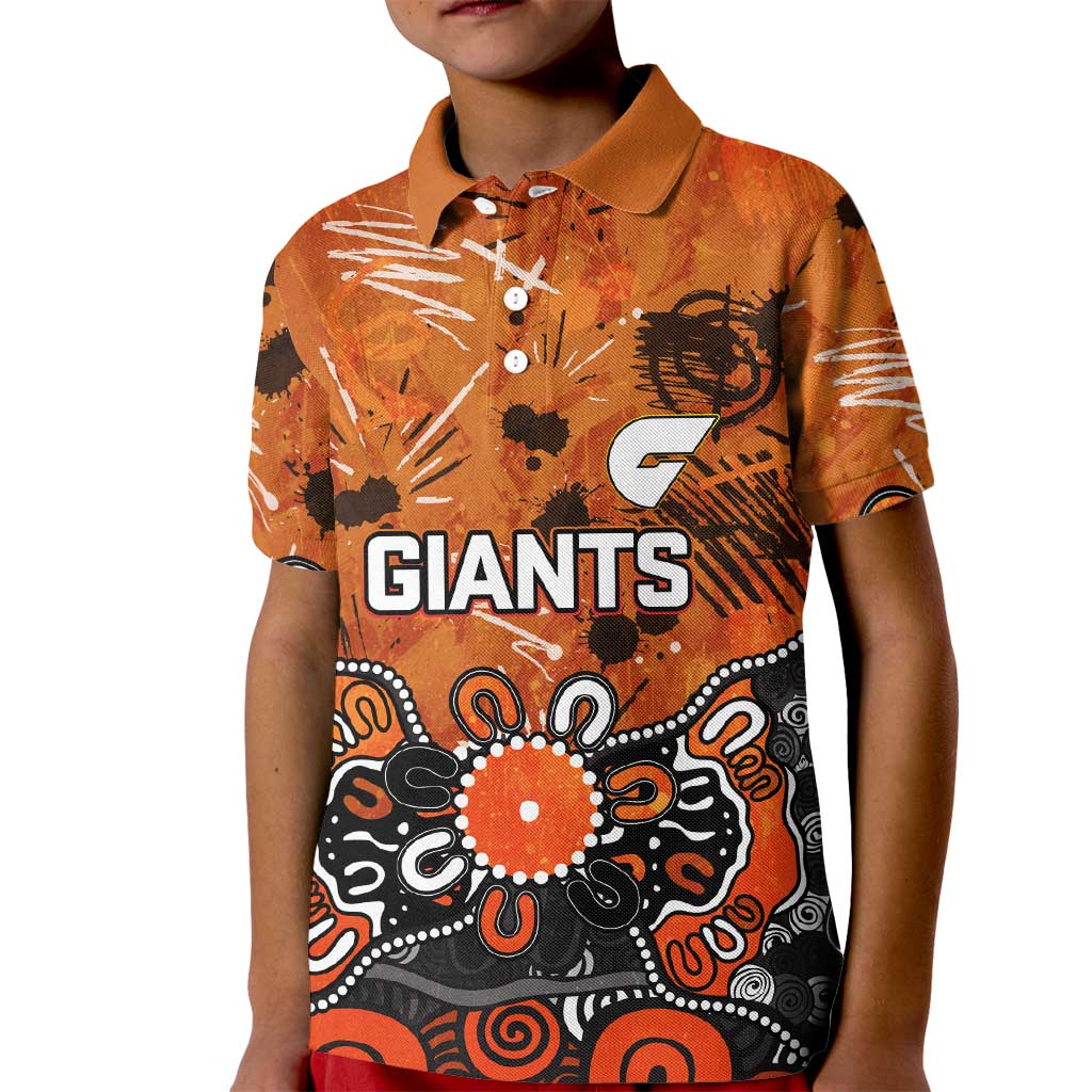 Personalized Greater Western Sydney Giants Kid Polo Shirt Aboriginal Dot Painting Graffiti Style