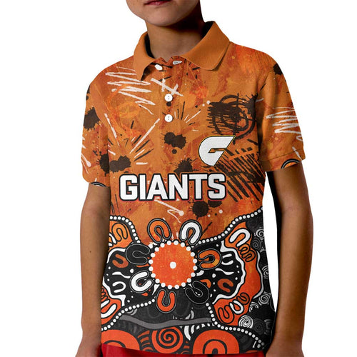 Personalized Greater Western Sydney Giants Kid Polo Shirt Aboriginal Dot Painting Graffiti Style