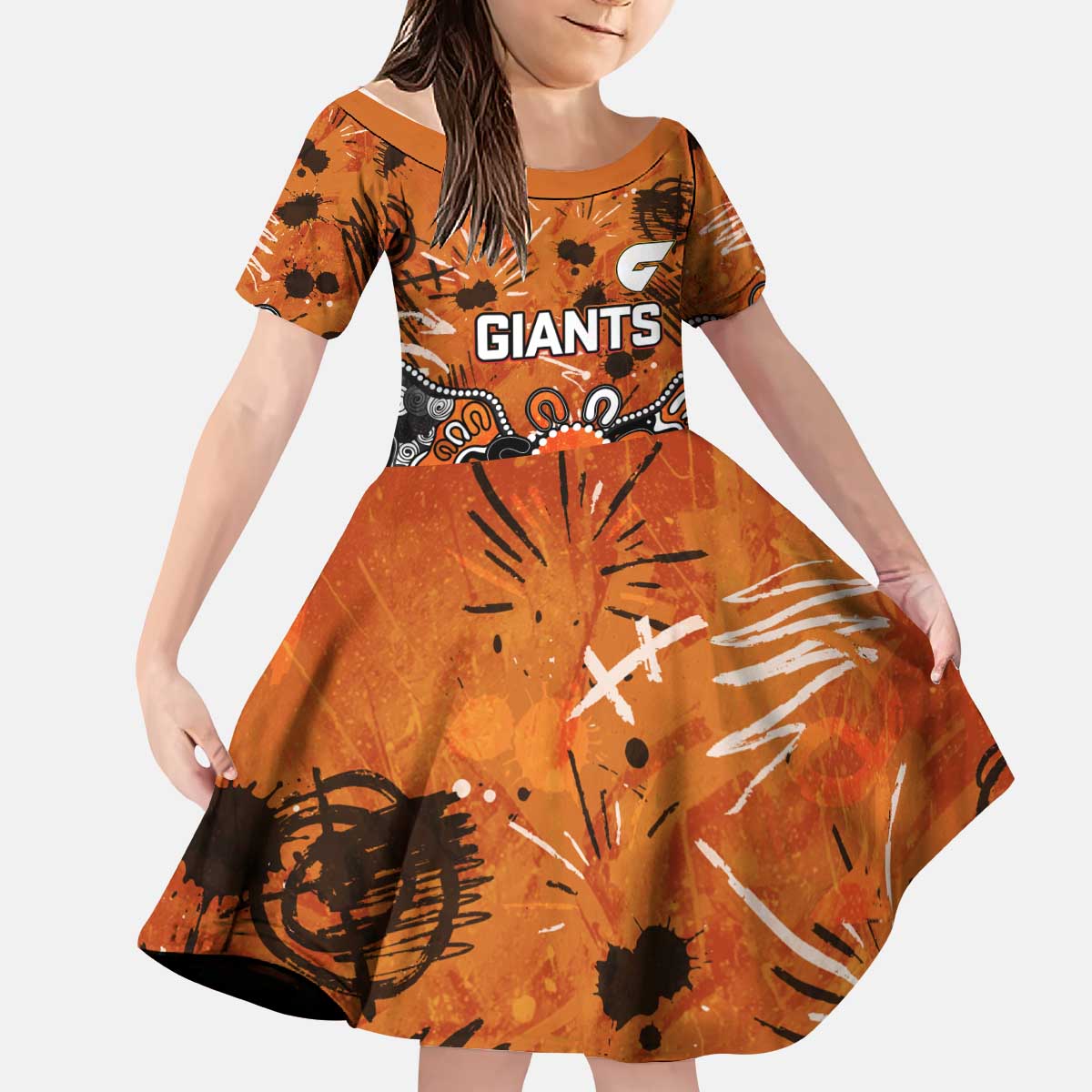 Personalized Greater Western Sydney Giants Kid Short Sleeve Dress Aboriginal Dot Painting Graffiti Style