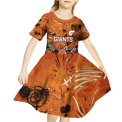 Personalized Greater Western Sydney Giants Kid Short Sleeve Dress Aboriginal Dot Painting Graffiti Style