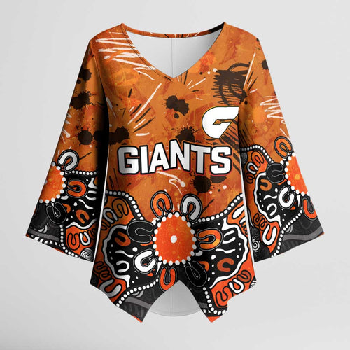 Personalized Greater Western Sydney Giants Kimono Sleeve Blouse Aboriginal Dot Painting Graffiti Style