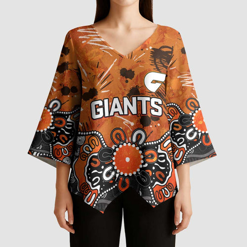 Personalized Greater Western Sydney Giants Kimono Sleeve Blouse Aboriginal Dot Painting Graffiti Style