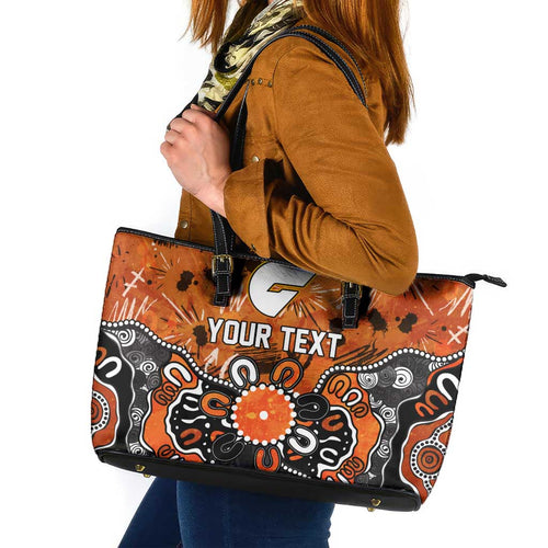 Personalized Greater Western Sydney Giants Leather Tote Bag Aboriginal Dot Painting Graffiti Style