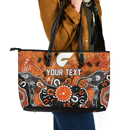 Personalized Greater Western Sydney Giants Leather Tote Bag Aboriginal Dot Painting Graffiti Style