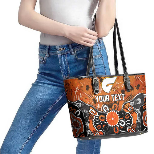 Personalized Greater Western Sydney Giants Leather Tote Bag Aboriginal Dot Painting Graffiti Style