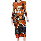 Personalized Greater Western Sydney Giants Long Sleeve Bodycon Dress Aboriginal Dot Painting Graffiti Style