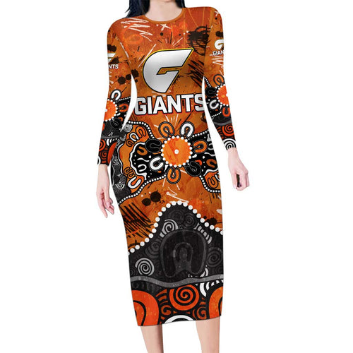 Personalized Greater Western Sydney Giants Long Sleeve Bodycon Dress Aboriginal Dot Painting Graffiti Style