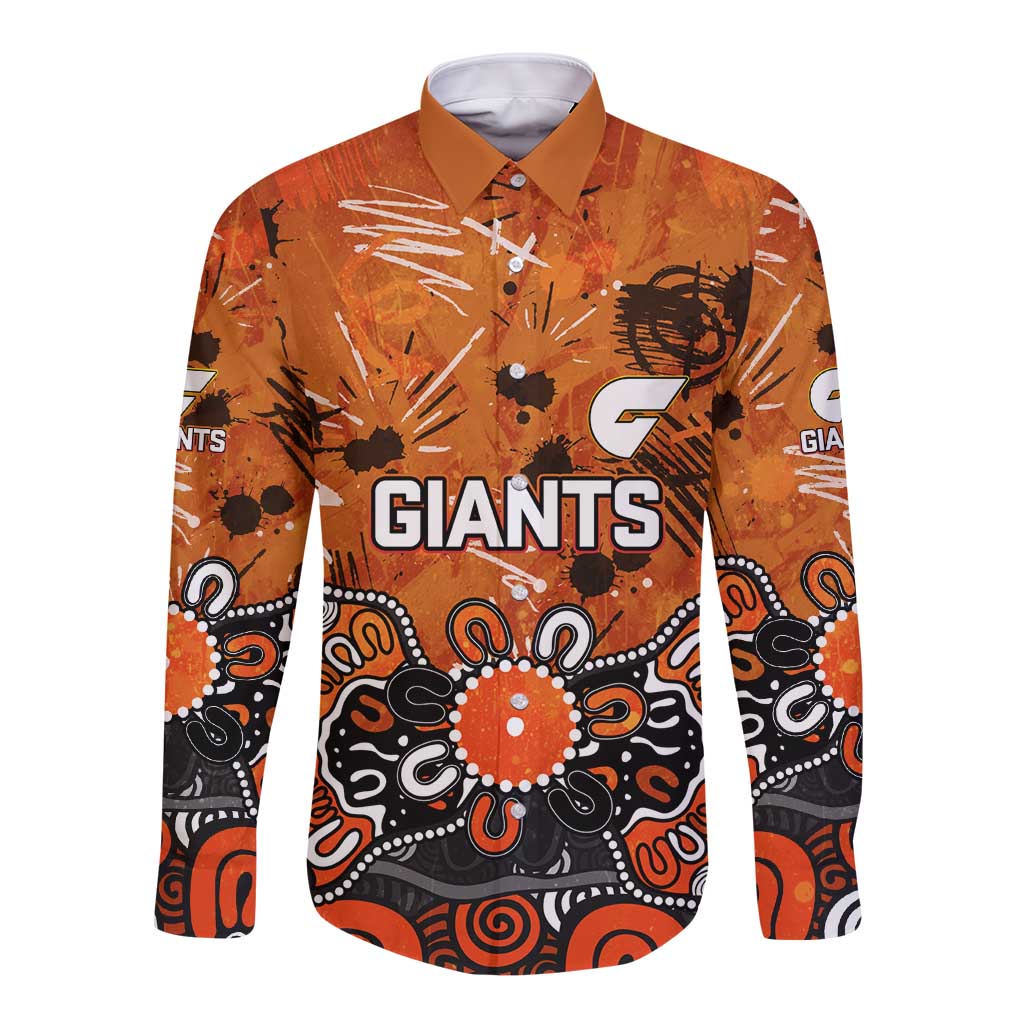 Personalized Greater Western Sydney Giants Long Sleeve Button Shirt Aboriginal Dot Painting Graffiti Style